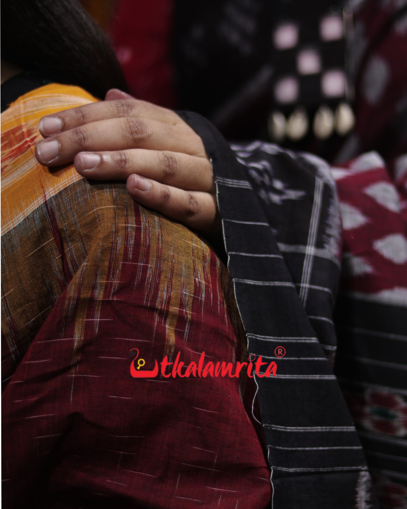 Maroon Mustard Jharana Khandua Cotton Saree