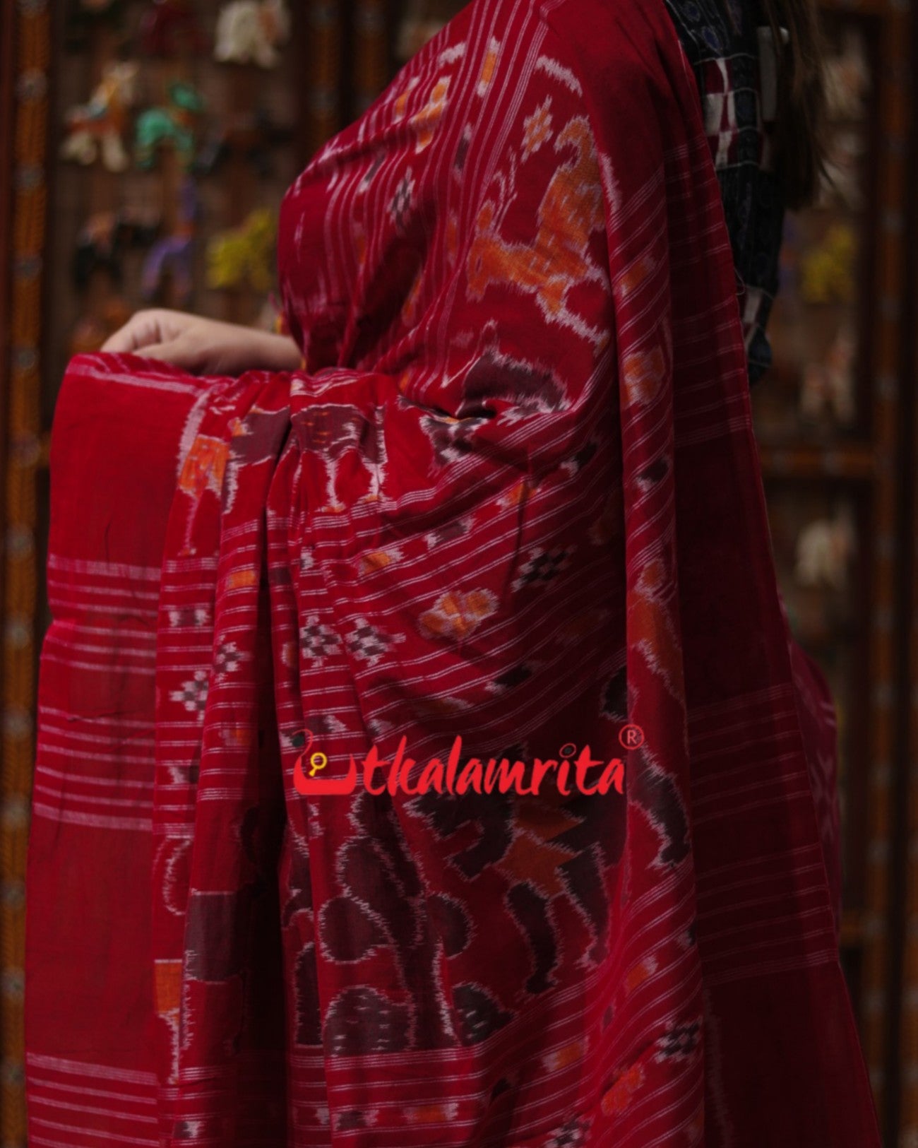 Red Designer Pasapali Khandua Cotton Saree