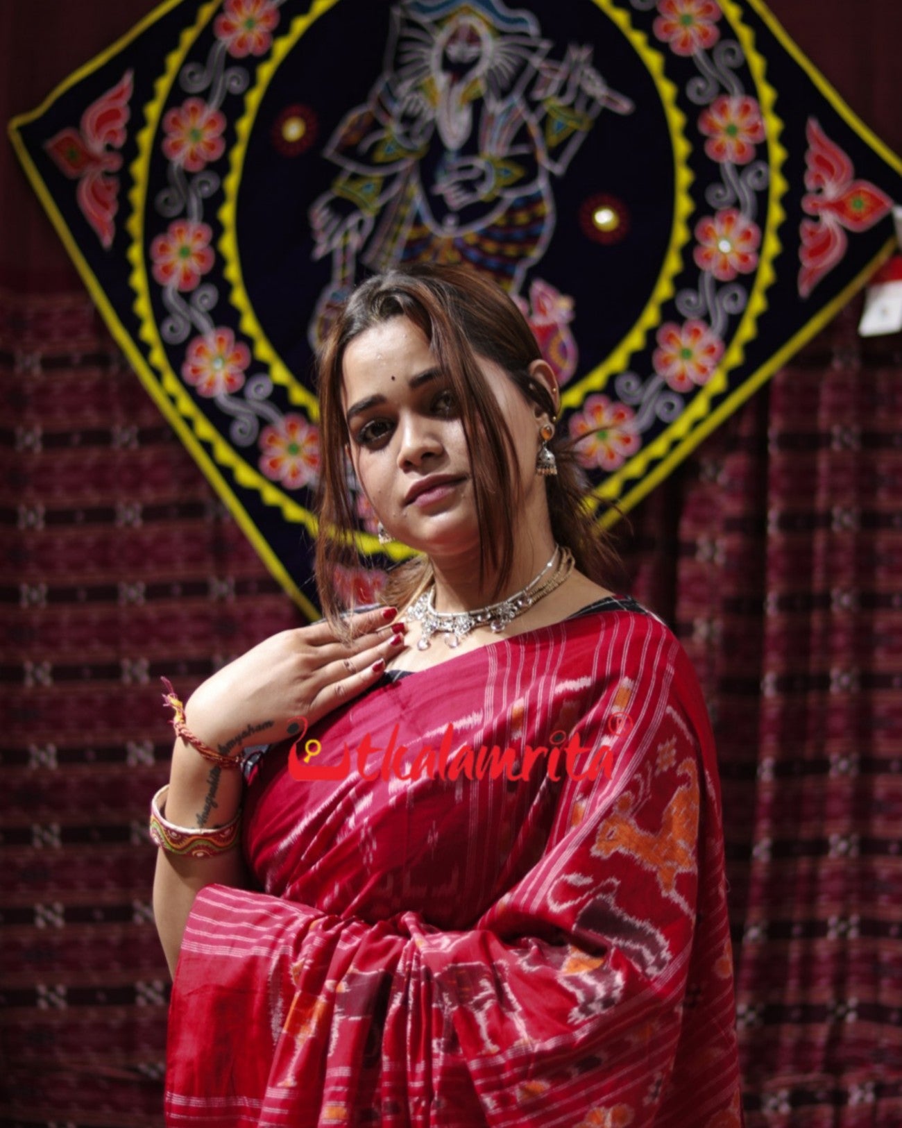 Red Designer Pasapali Khandua Cotton Saree