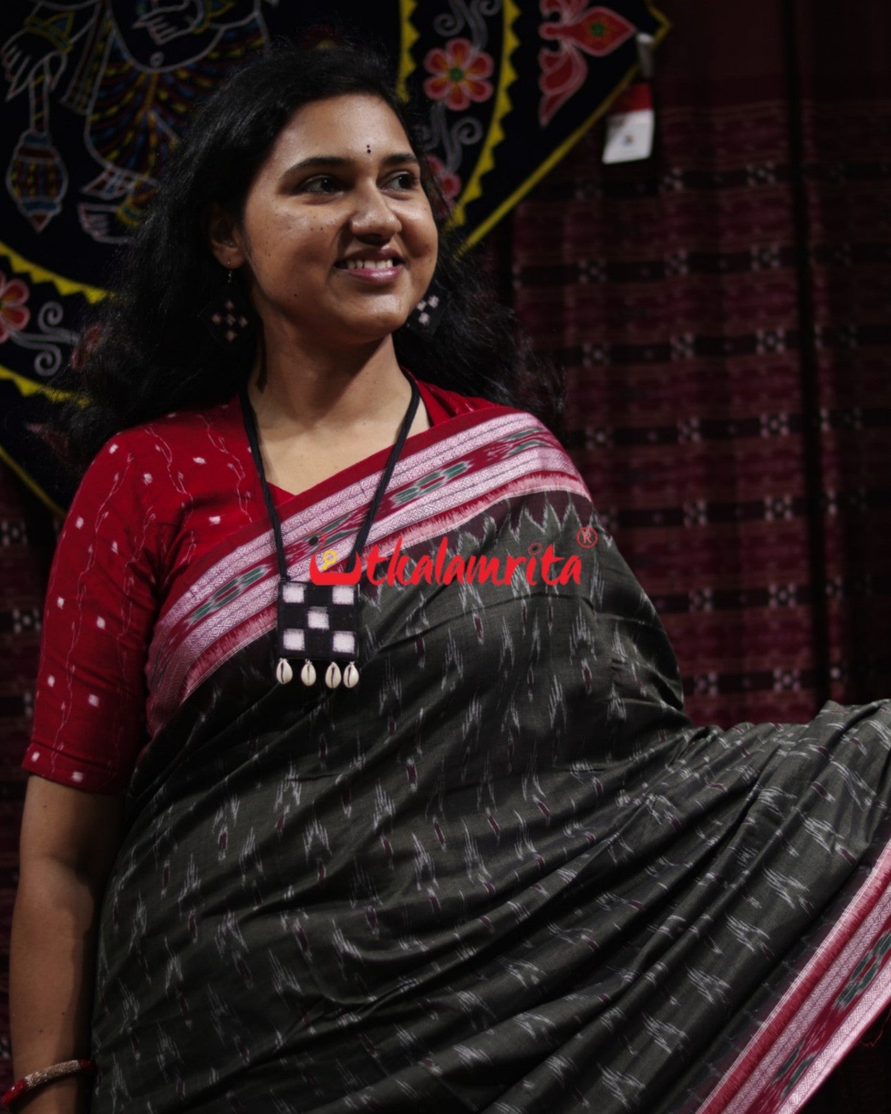 Olive Green with Maroon Cloves Khandua Cotton Saree