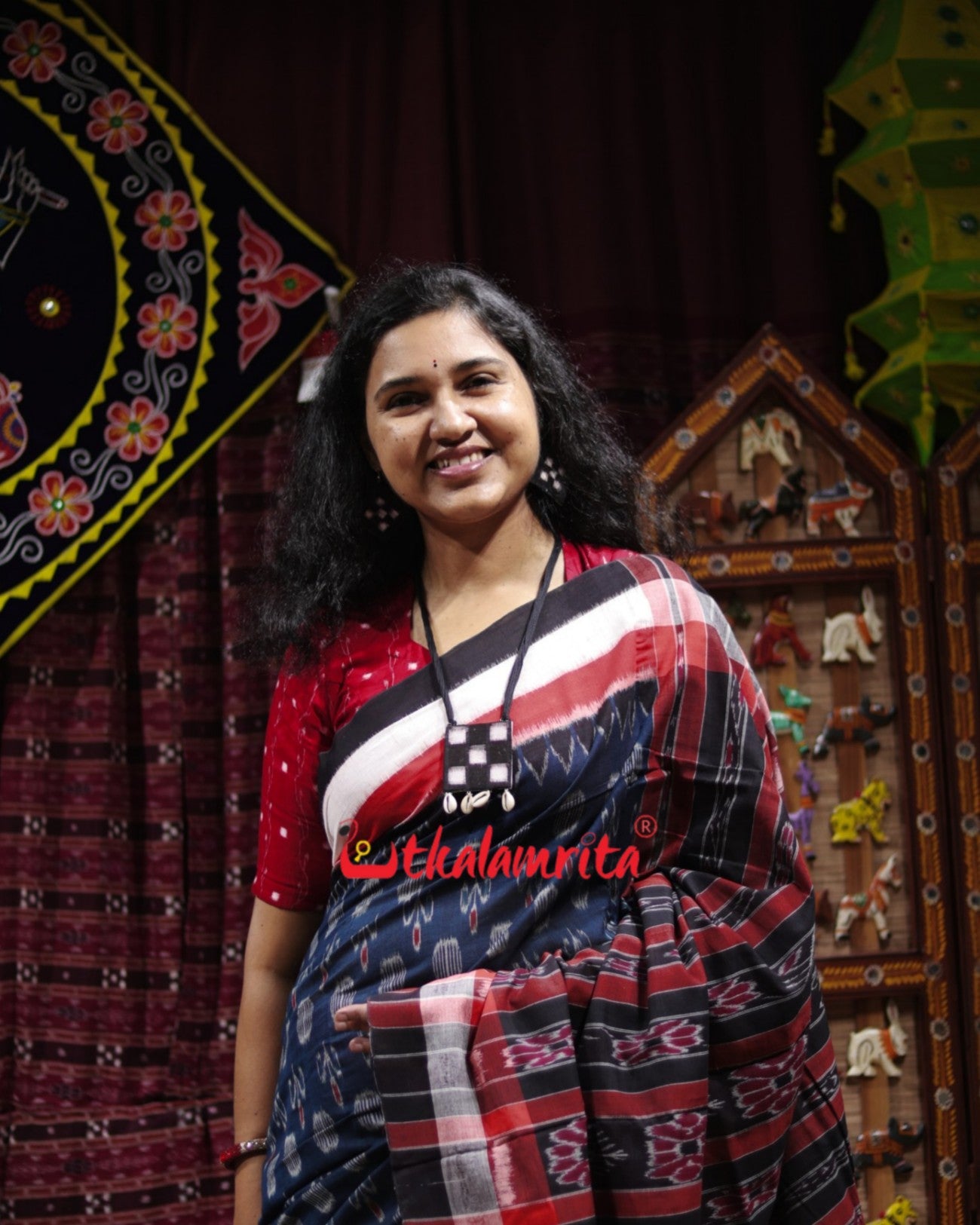 Teal Chandrika Triranga Khandua Cotton Saree