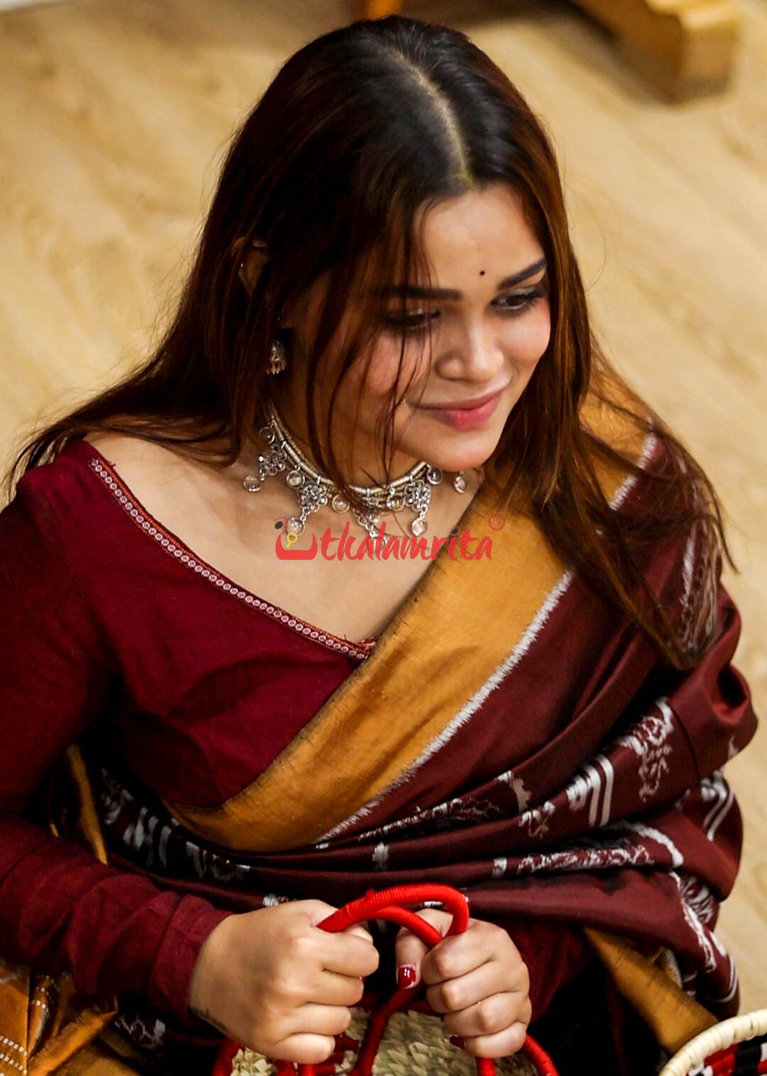Coffee Maa Durga Mukuta Khandua Silk saree
