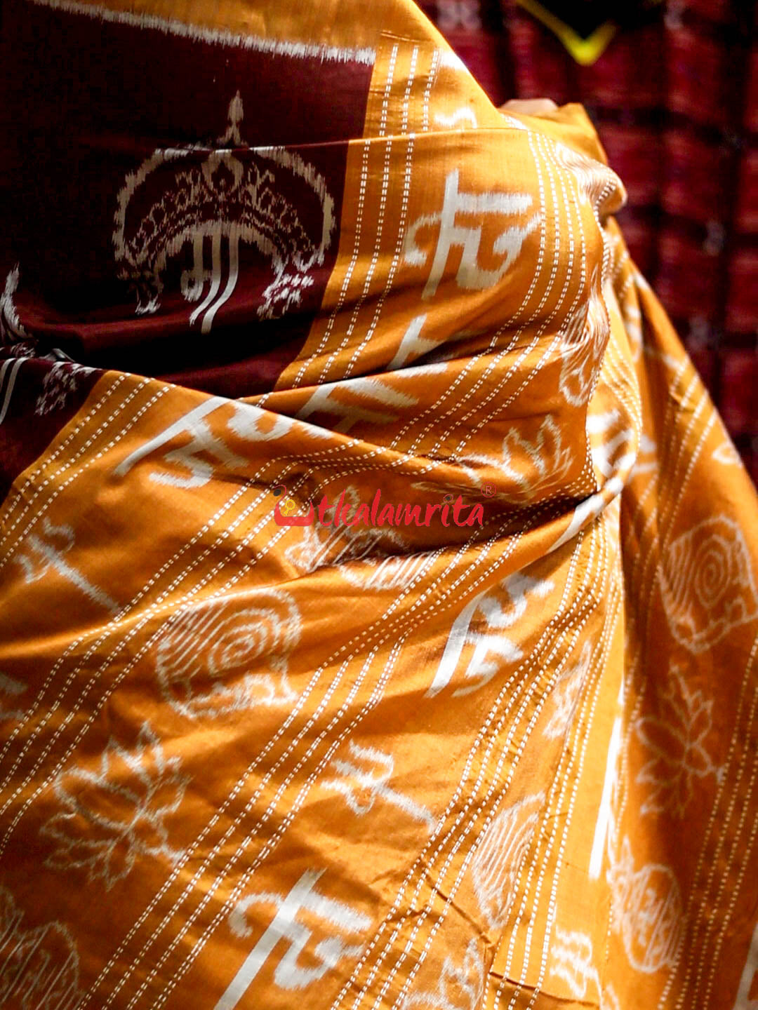 Coffee Maa Durga Mukuta Khandua Silk saree