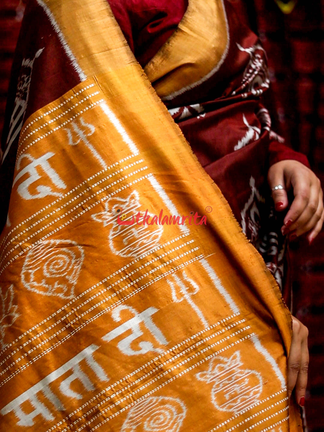 Coffee Maa Durga Mukuta Khandua Silk saree