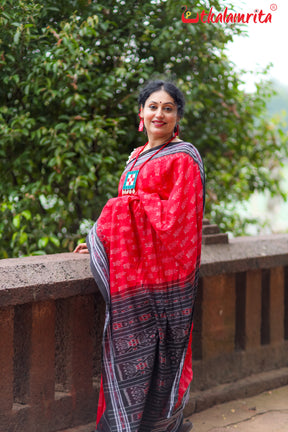 Red With Crown Khandua Cotton Saree