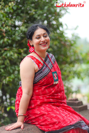 Red With Crown Khandua Cotton Saree