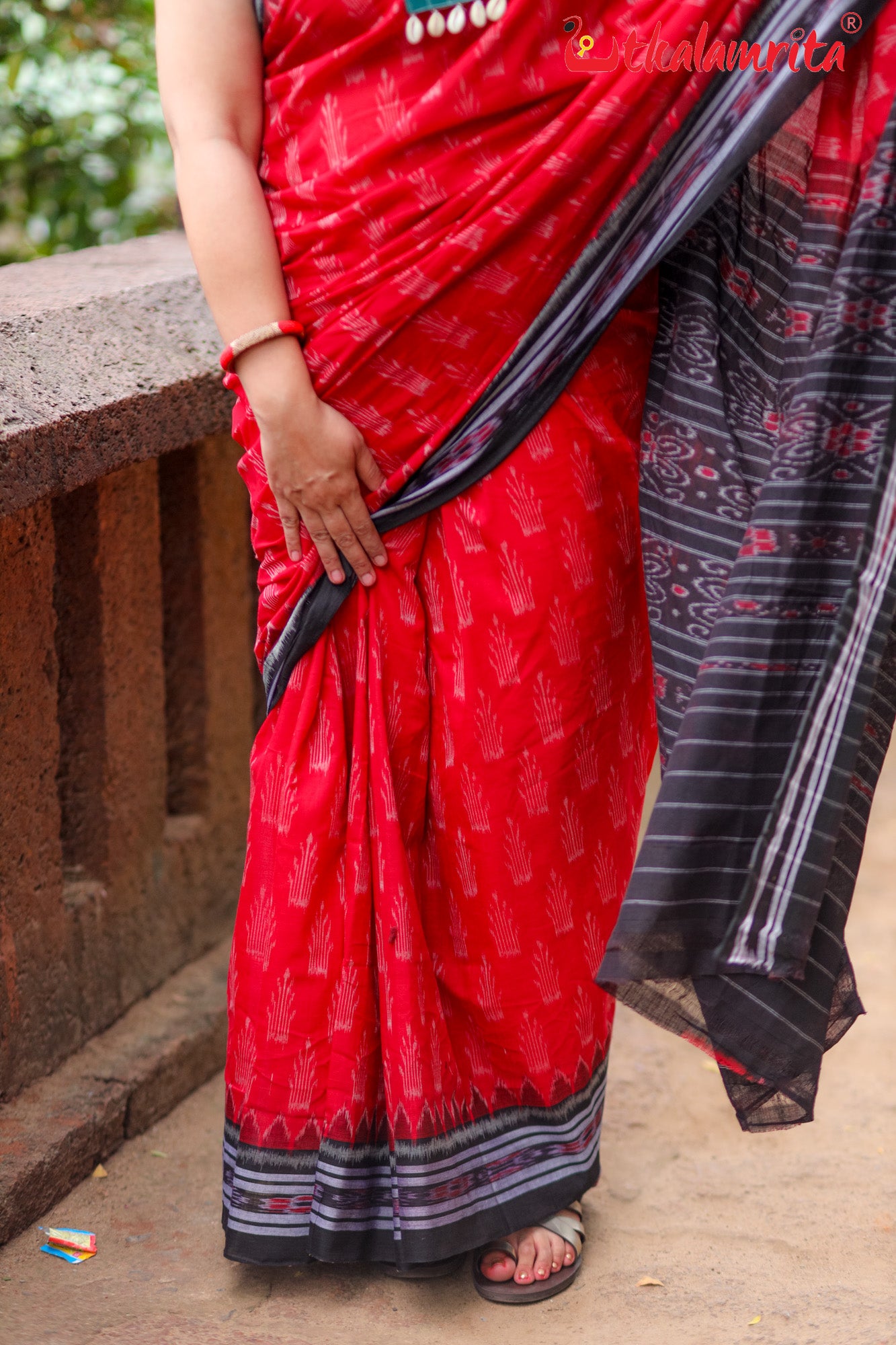 Red With Crown Khandua Cotton Saree