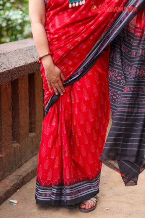 Red With Crown Khandua Cotton Saree