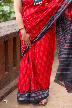 Red With Crown Khandua Cotton Saree