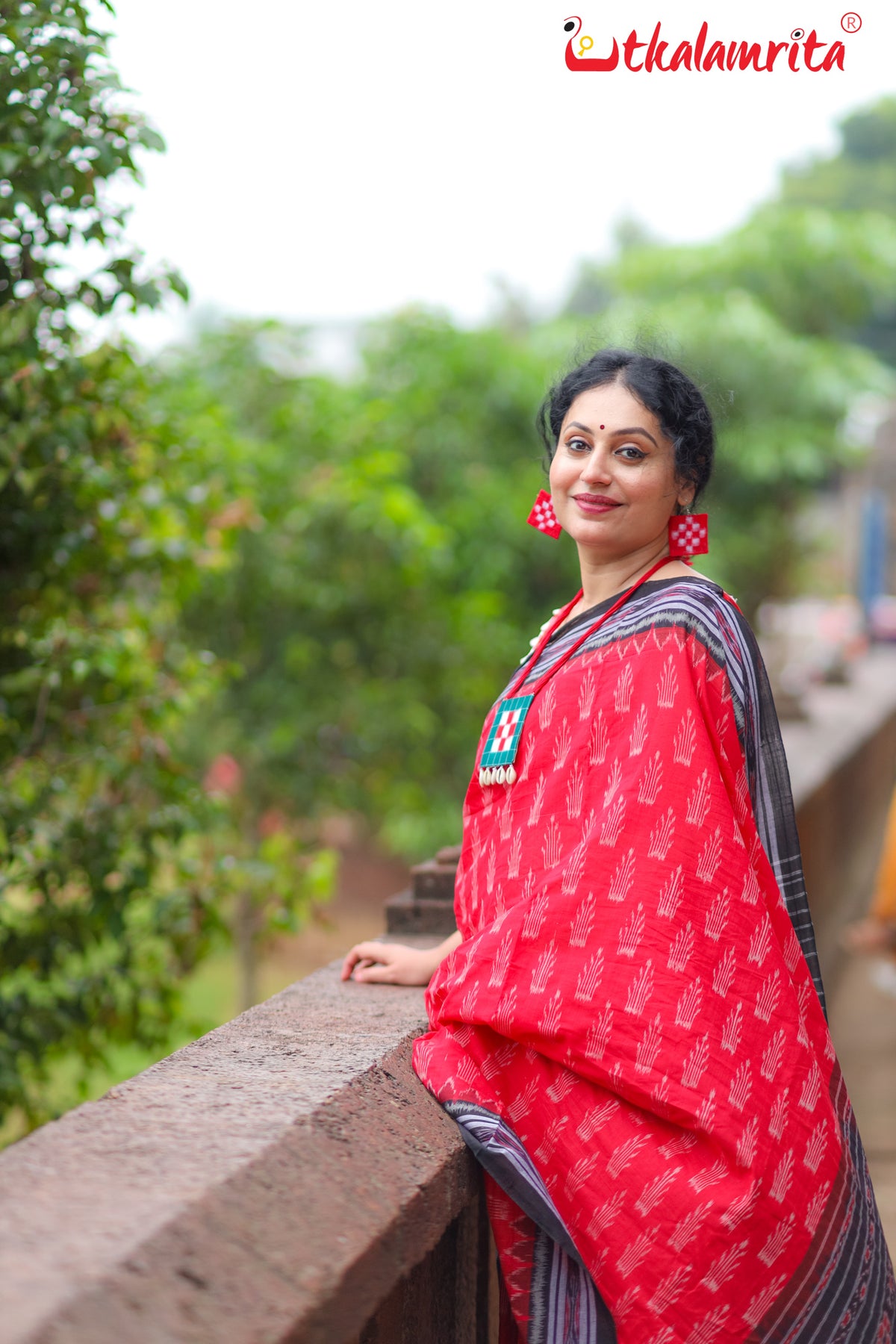 Red With Crown Khandua Cotton Saree