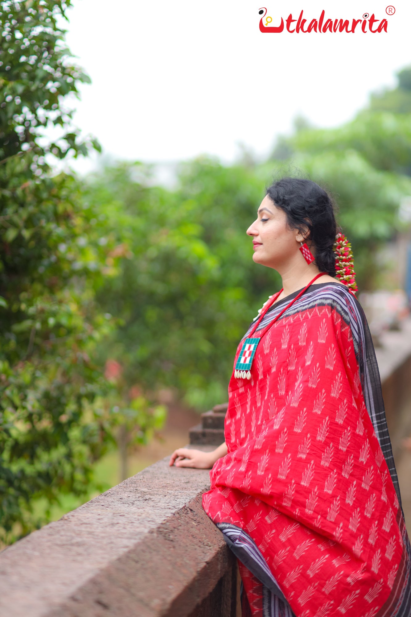 Red With Crown Khandua Cotton Saree