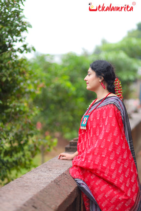 Red With Crown Khandua Cotton Saree