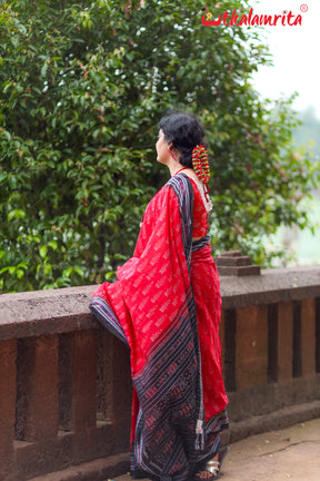 Red With Crown Khandua Cotton Saree