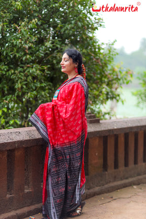 Red With Crown Khandua Cotton Saree