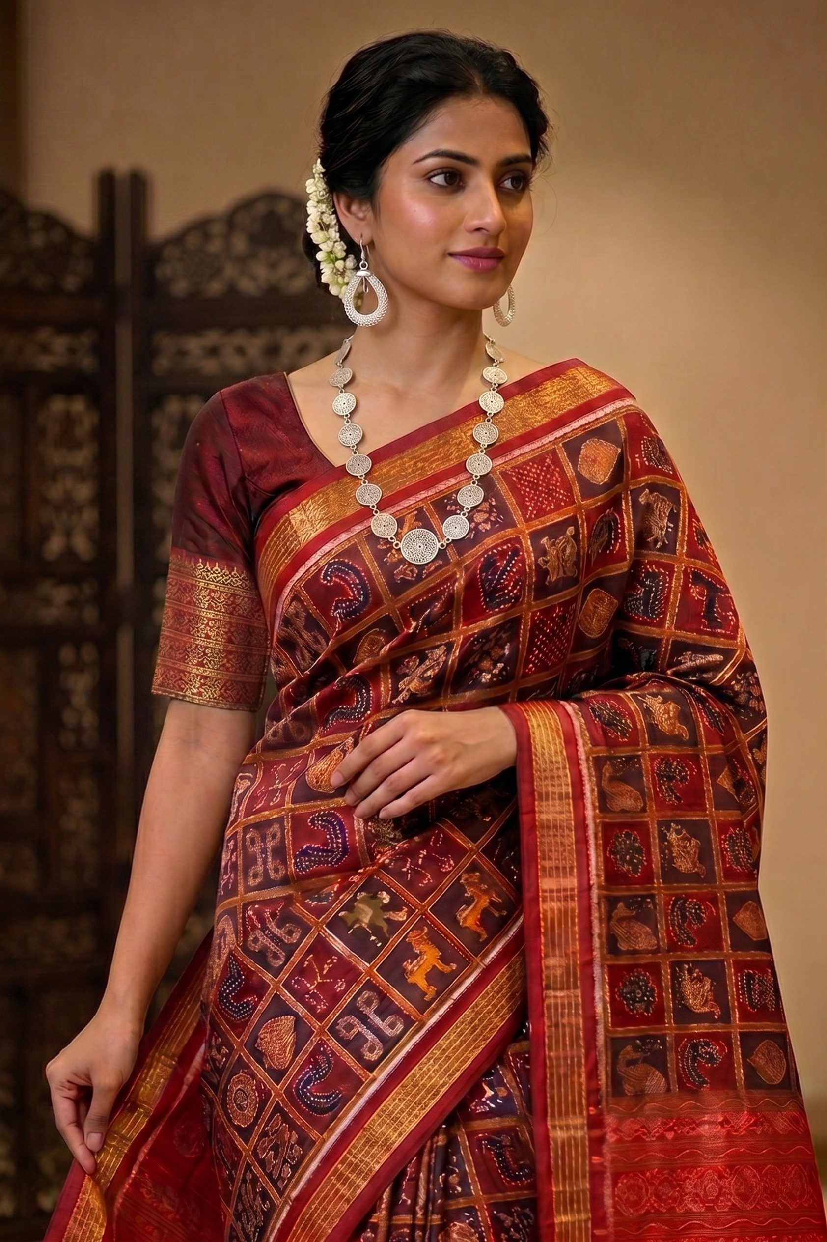 Half Tissue Maroon Coffee Nabakothi Silk Saree
