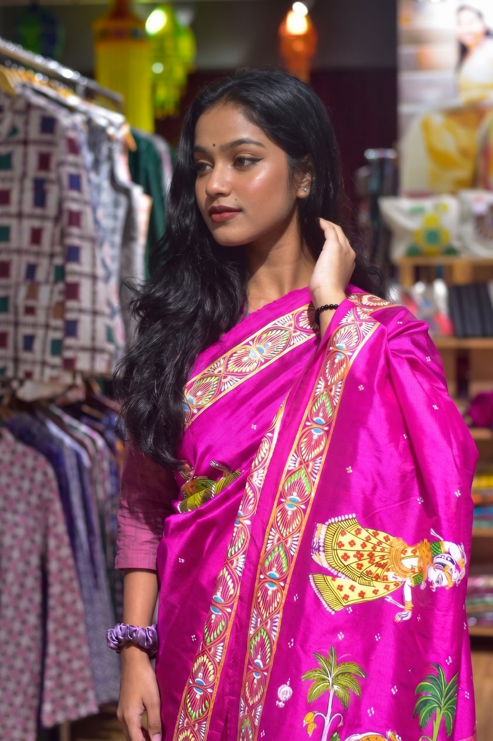 Rani Plain Rakhi Parba Pattachitra Silk Saree