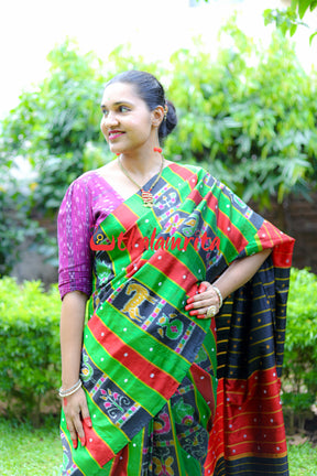 Nabakothi Khandua Cotton Saree: Black-Red – My Clothing Treasure