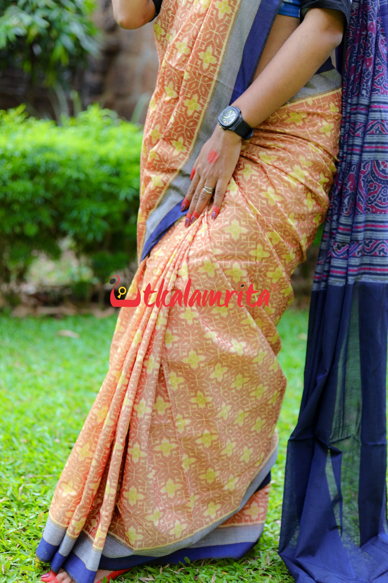 Mustard Flower Paper Design Sambalpuri Cotton Saree