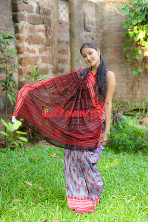 Grey Red Kalika Saree