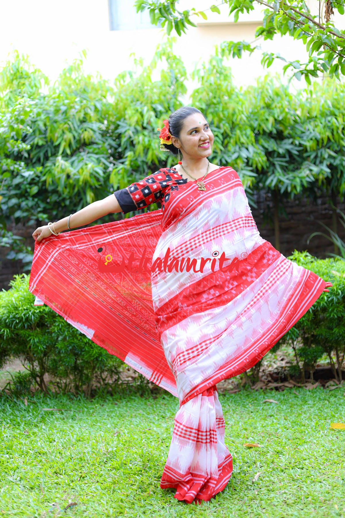 Authentic Sambalpuri pata saree in white color available with blouse p