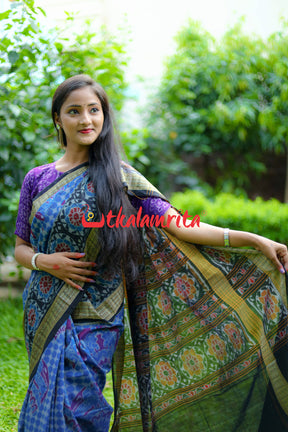 Blue Sambalpuri Cotton Saree With Designer Blouse | Laxmi Style
