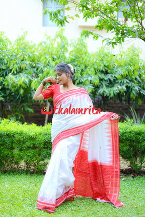White Red Buti Kumbha Cotton Saree