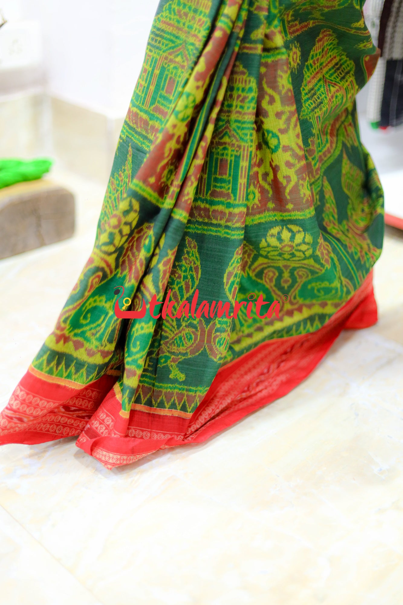 Konark Mandira Green Maroon Sambalpuri Cotton Saree