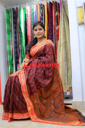 Maroon Orange Damru saree