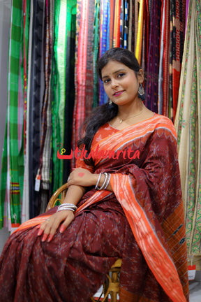 Maroon Orange Damru saree