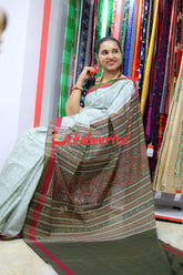 Grey Saura Tribal Paper Design Sambalpuri Cotton saree