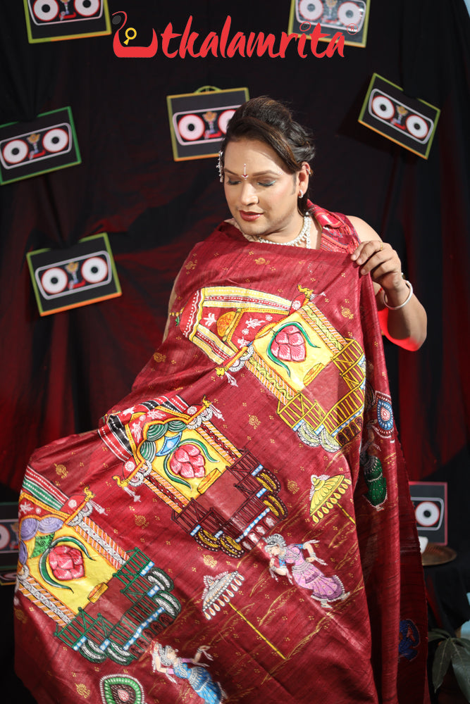 Ratha Jatra Theme Pattachitra Tussar Silk Saree