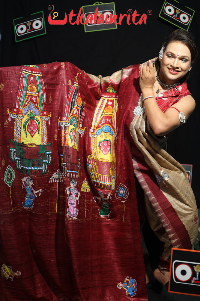 Ratha Jatra Theme Pattachitra Tussar Silk Saree