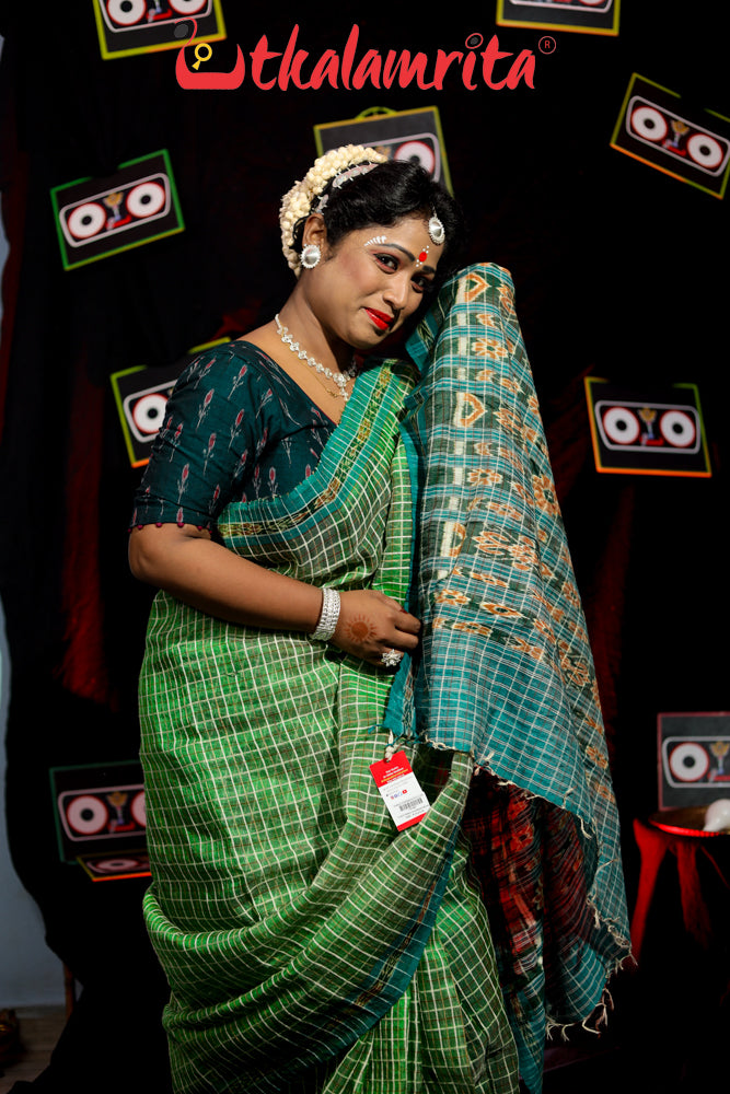 Green Eri Mulberry Tussar Khandua Silk Saree