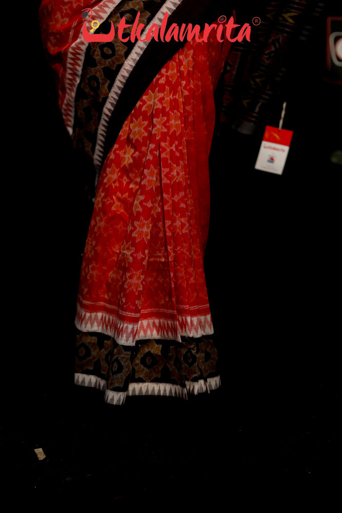 3D Border Red Phula Sambalpuri Cotton Saree