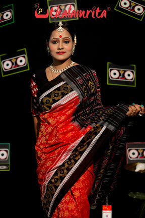 3D Border Red Phula Sambalpuri Cotton Saree