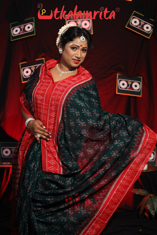 Bottle Green Damru Khandua Pasapali Border Cotton Saree