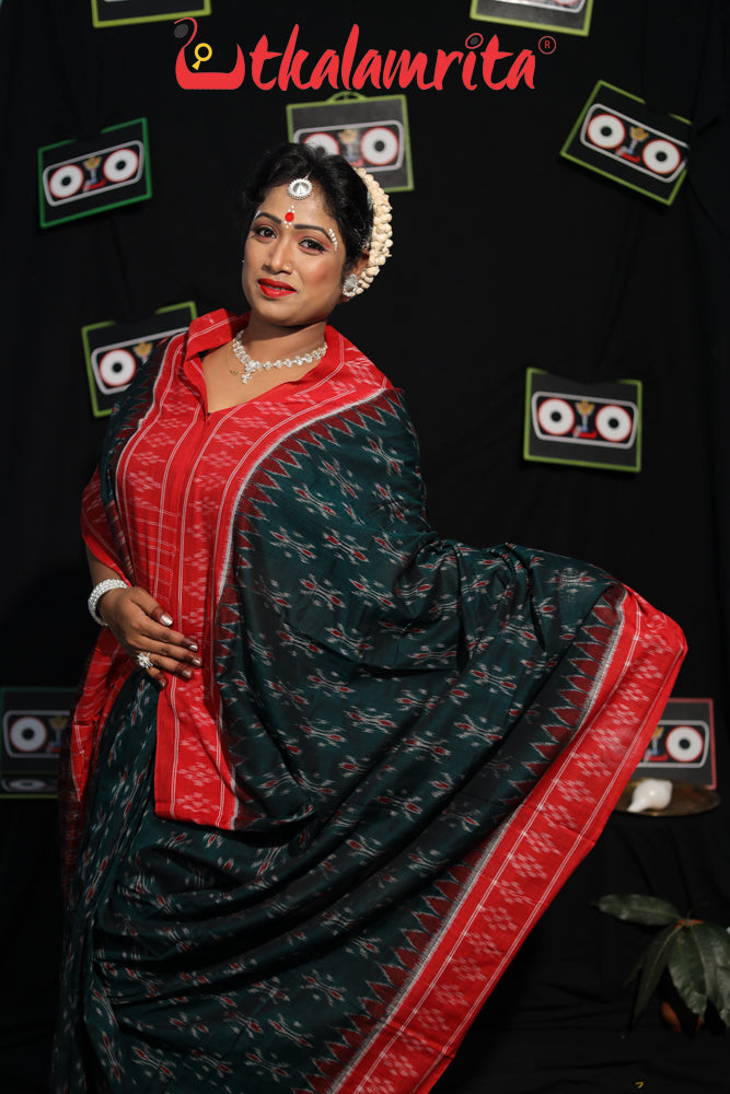 Bottle Green Damru Khandua Pasapali Border Cotton Saree