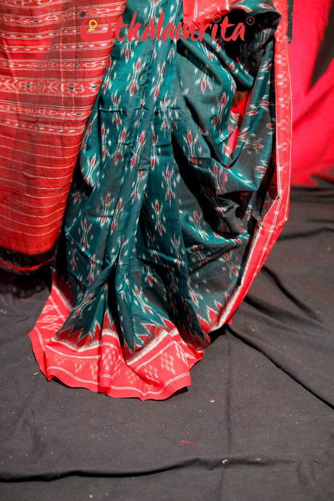 Bottle Green Damru Khandua Pasapali Border Cotton Saree