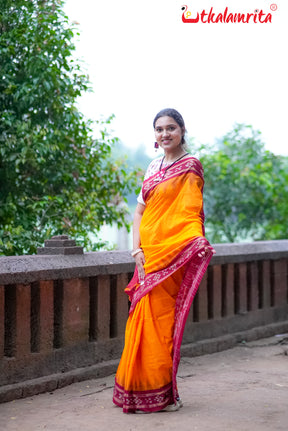 Yellow Pasapali Border Khandua Cotton Saree