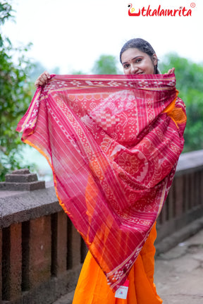 Yellow Pasapali Border Khandua Cotton Saree