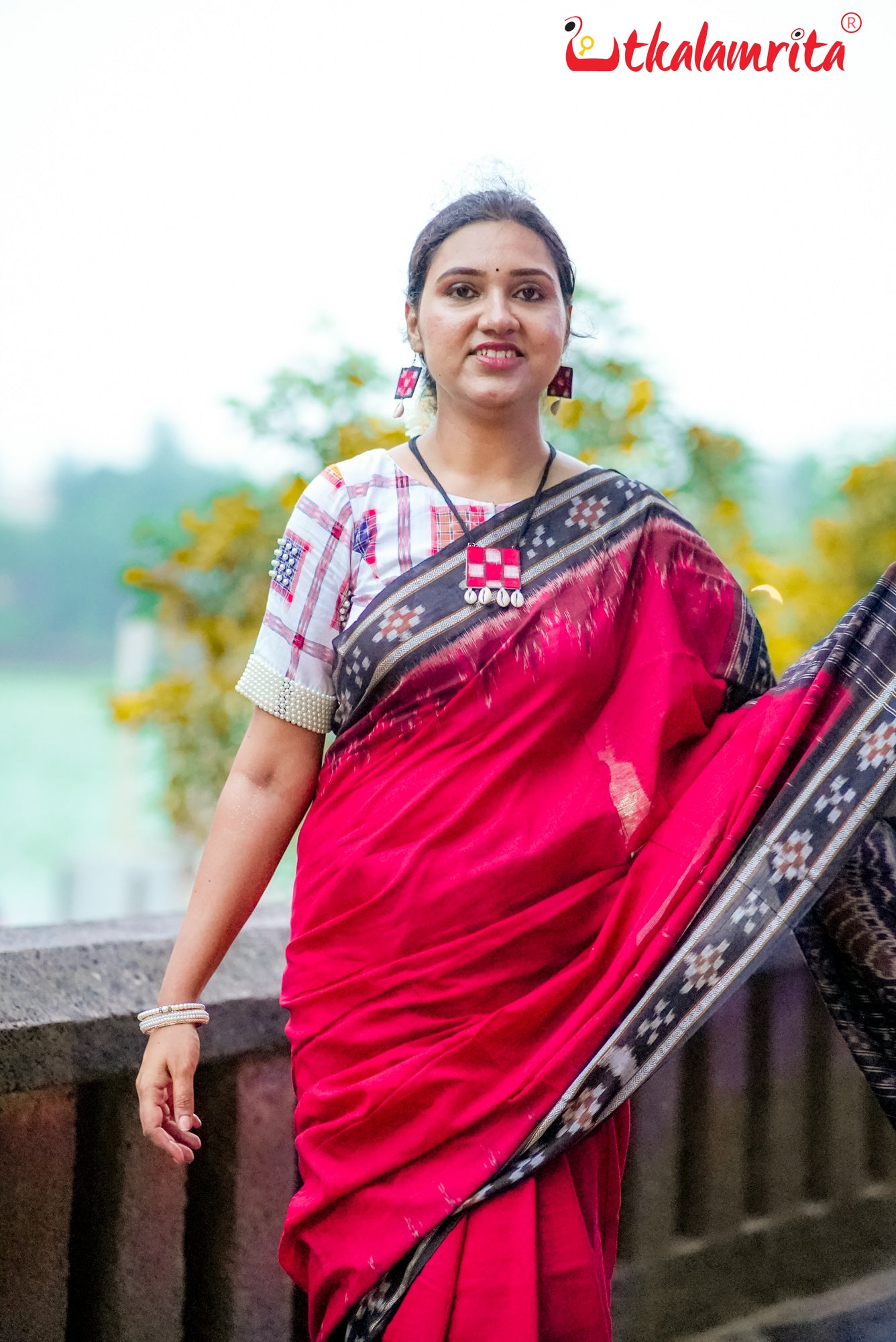 Maroon Kumbha Pasapali Border Khandua Cotton Saree