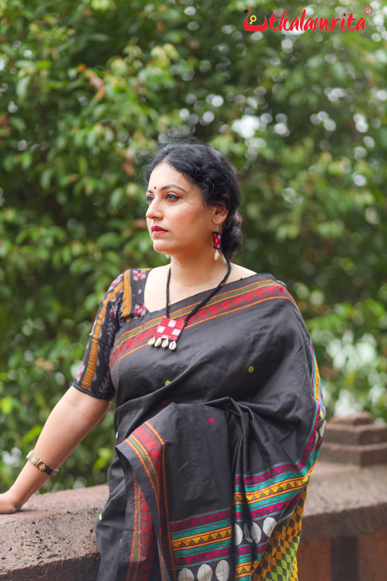 Jet Black Dongria Silk Saree