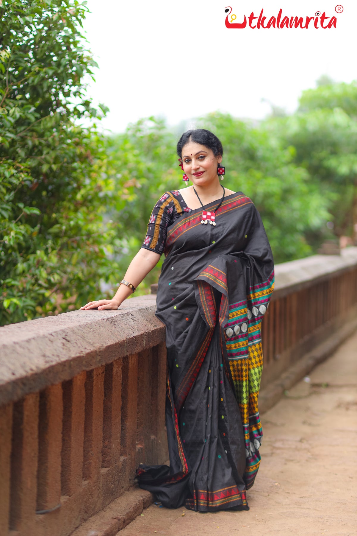 Jet Black Dongria Silk Saree