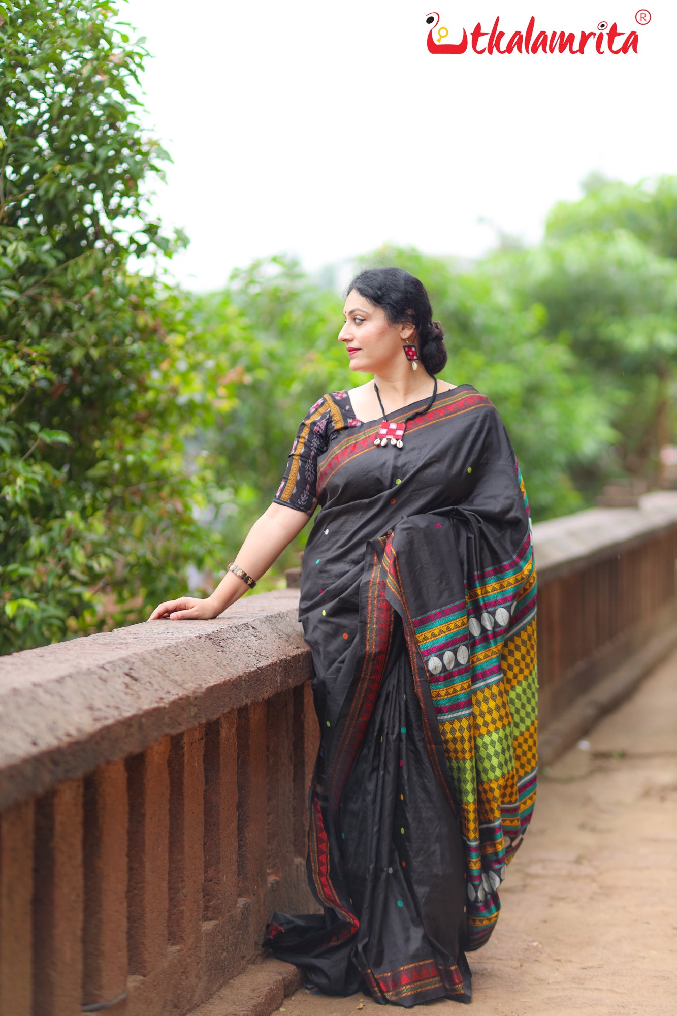 Jet Black Dongria Silk Saree