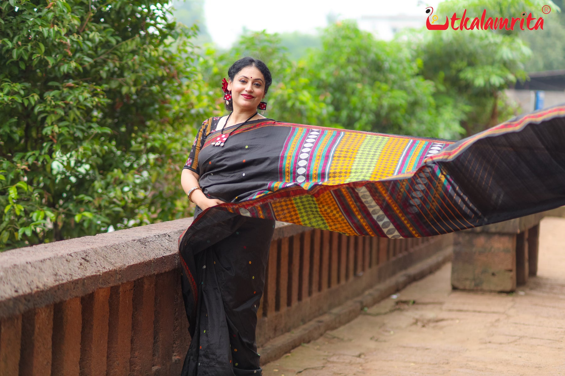 Jet Black Dongria Silk Saree