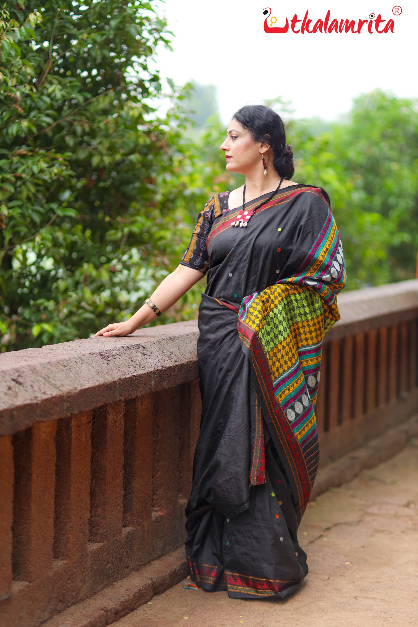 Jet Black Dongria Silk Saree