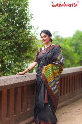 Jet Black Dongria Silk Saree