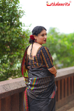 Jet Black Dongria Silk Saree