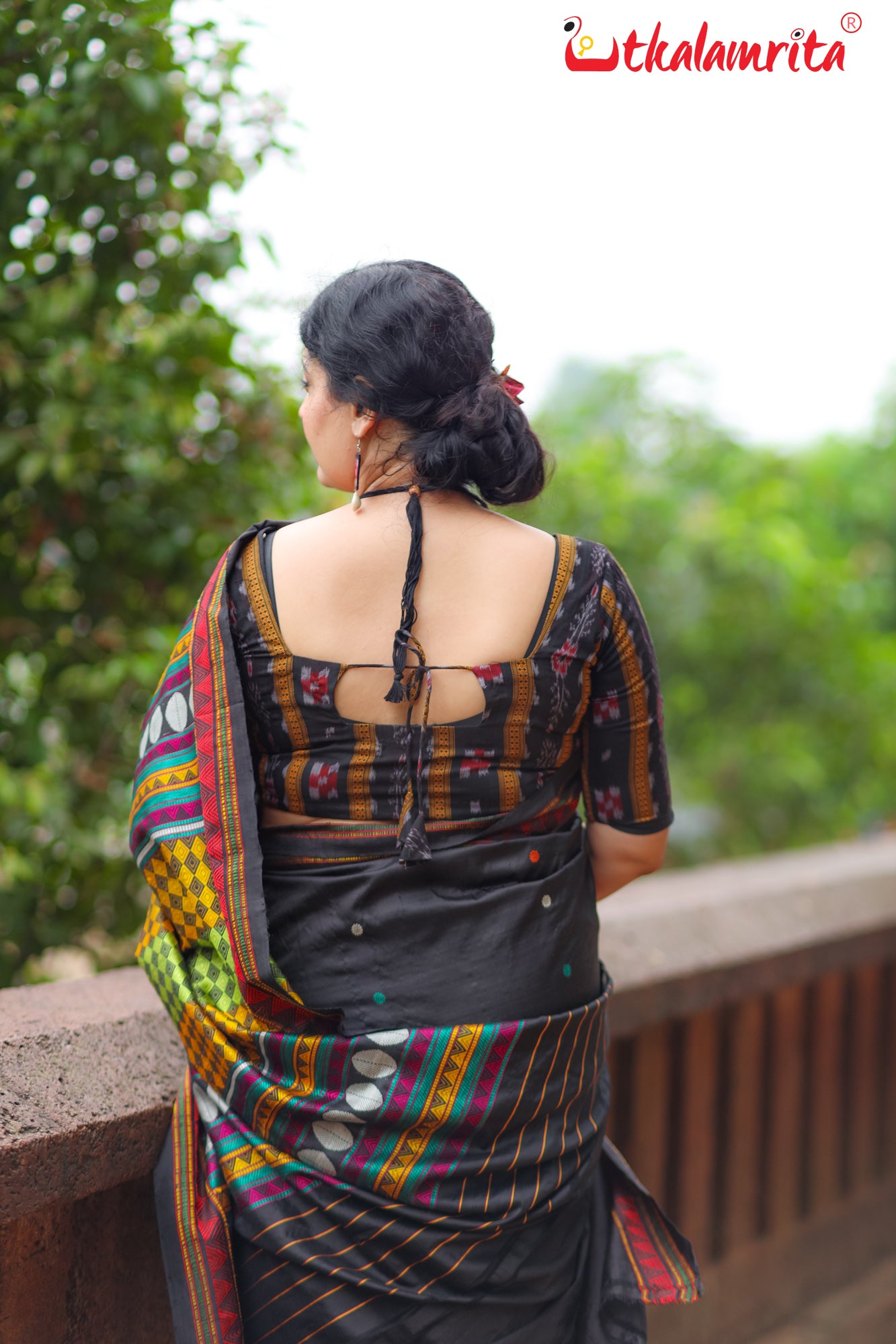 Jet Black Dongria Silk Saree