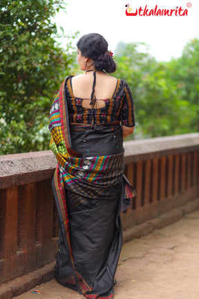 Jet Black Dongria Silk Saree